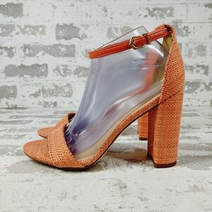 NEW Sam Edelman Yaro Heel Perla Woven Fabric Block Coral Sandals O376